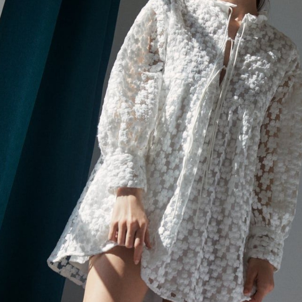 Zara White textured Mini Dress. Baby Doll Style